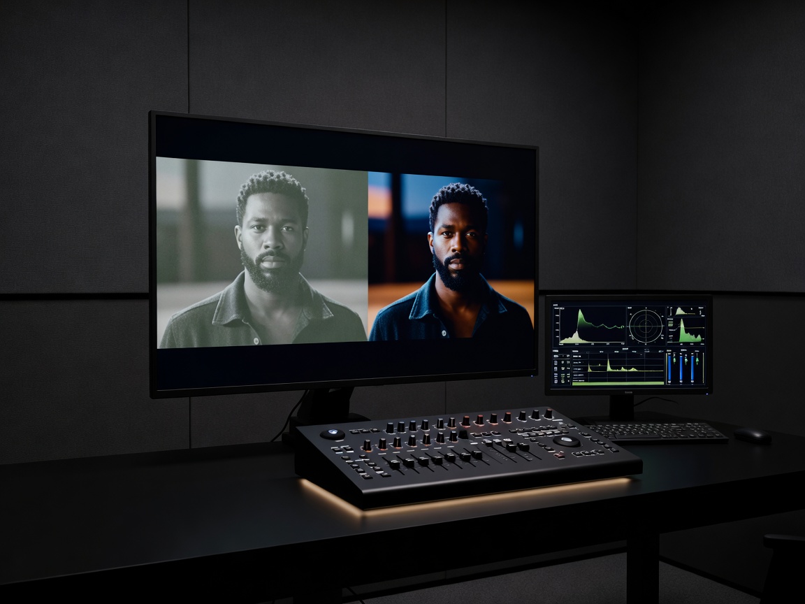 A professional color grading suite displaying a flat smartphone LOG video file alongside its color-corrected counterpart